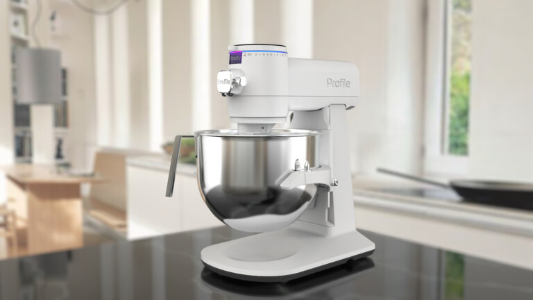 GE Profile Smart Mixer with Auto Sense monitors changes in mixture texture and viscosity