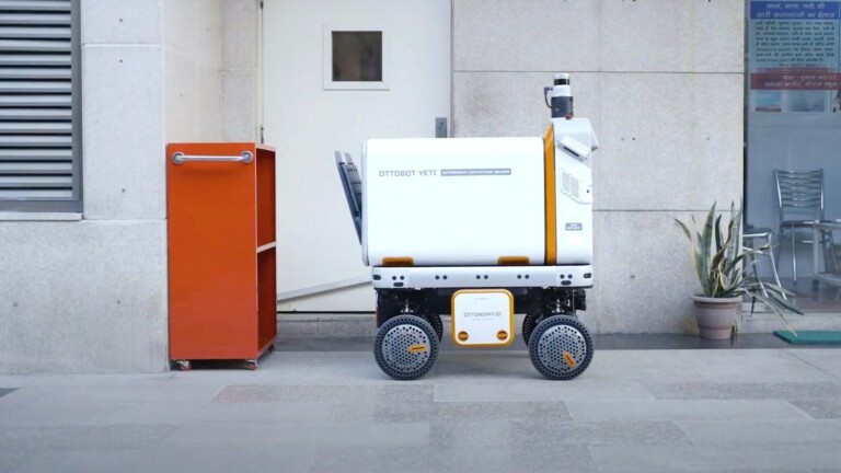 Ottonomy Ottobot delivery robots have automated dispense mechanisms to deliver packages