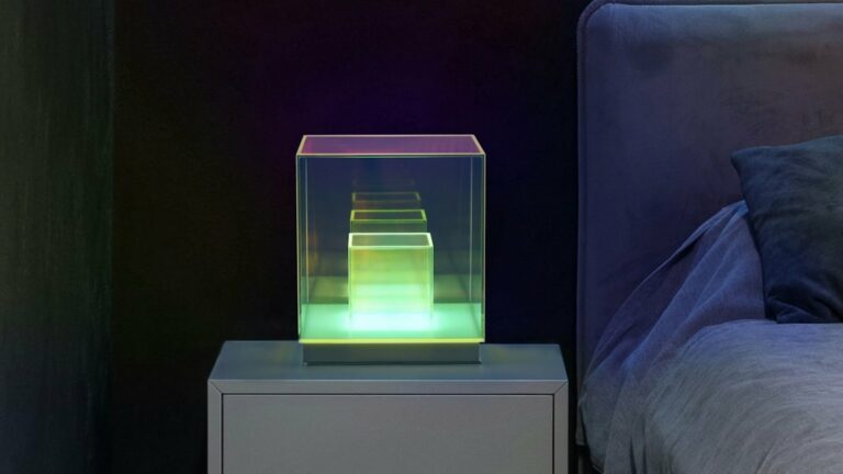 Concentric Cube Lamp adds colorful geometric aesthetics to your nightstand or table