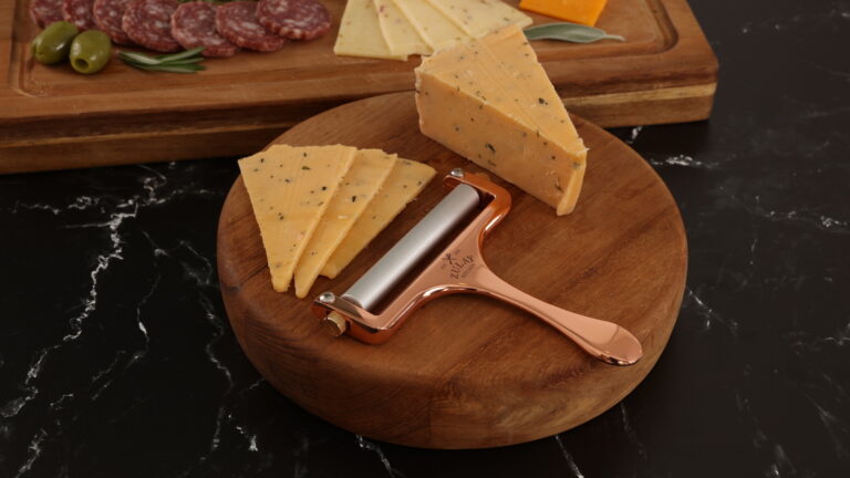 Zulay Kitchen Stainless Steel Wire Cheese Slicer cuts through cheese of all sizes and texture